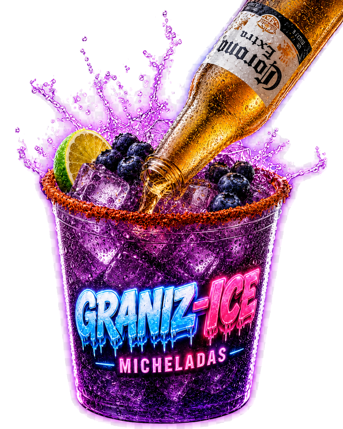 Michelada Graniz-Ice de blueberry con neón