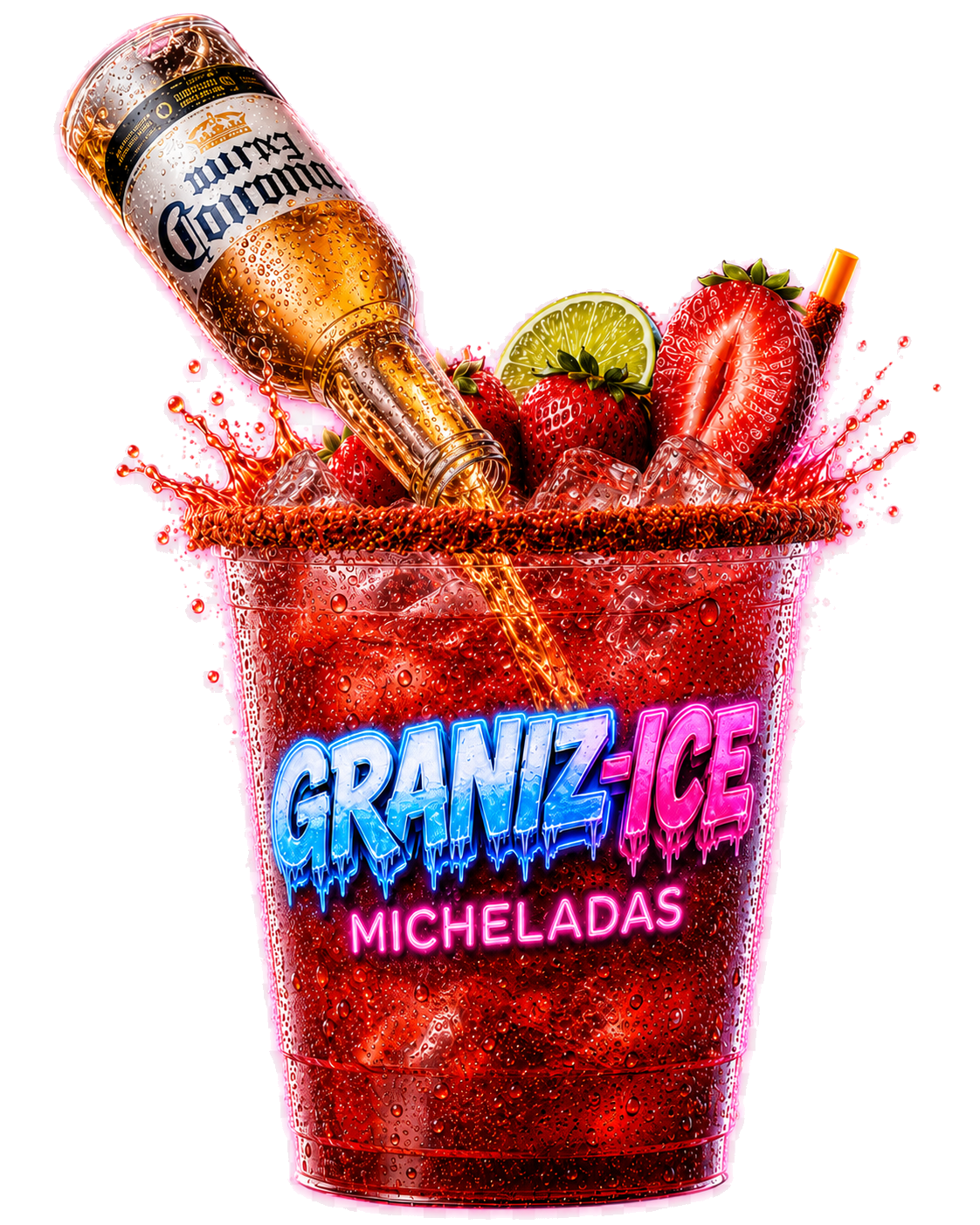 Michelada Graniz-Ice de fresa con neón