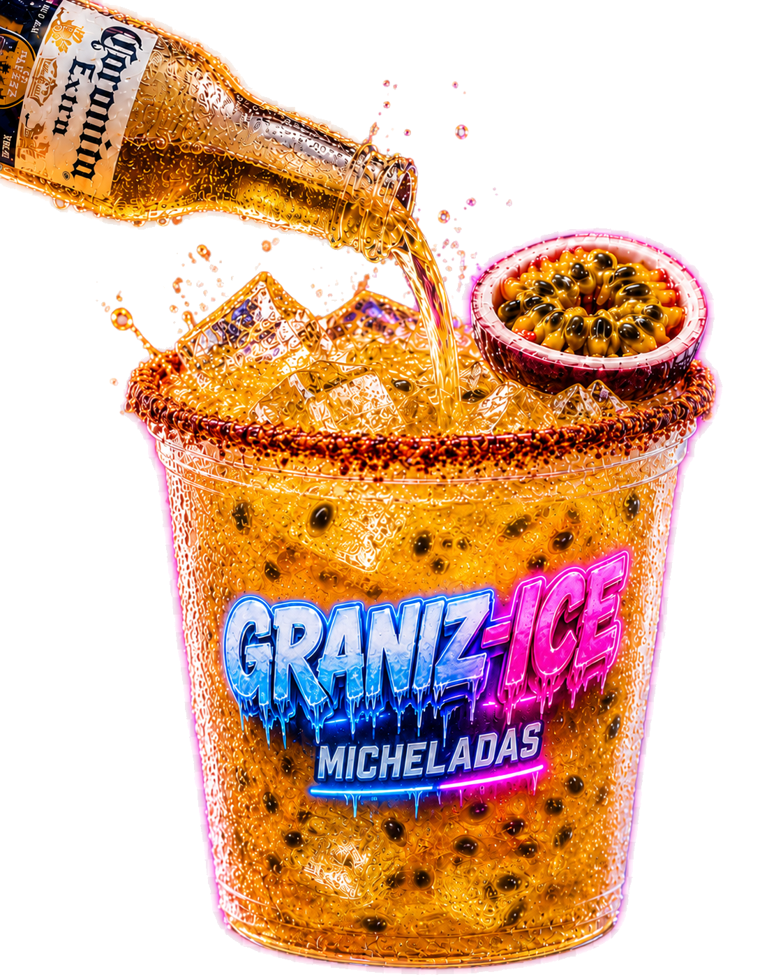 Michelada Graniz-Ice de maracuyá con neón